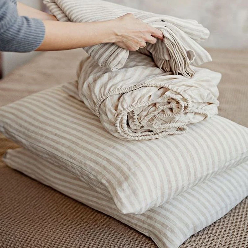 Wholesale Washed Linen Stripe Fabric French Linen Bedding 100 Linen Sheet Bulk Bedding Buy