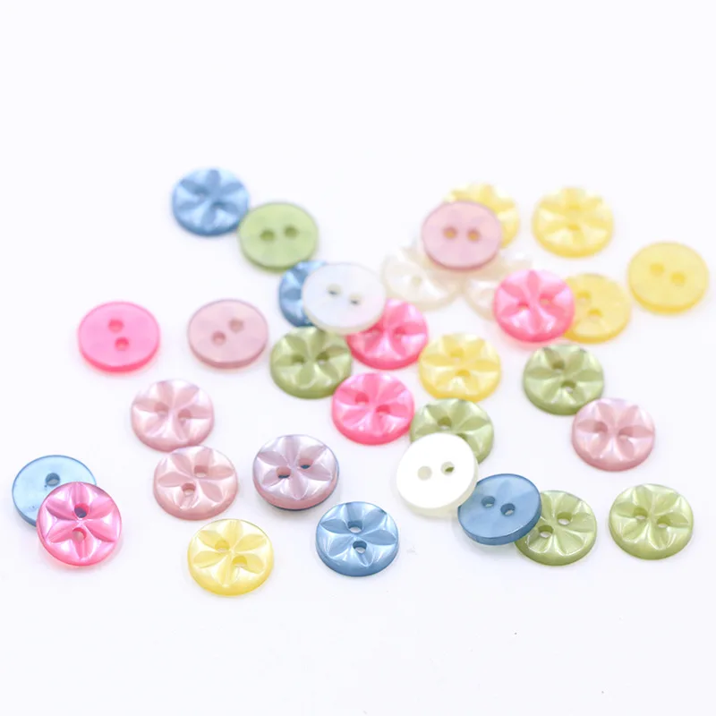 11.5mm Fancy Colorful Pearl Effect Cutting 2 Holes Round Resin Button For Women