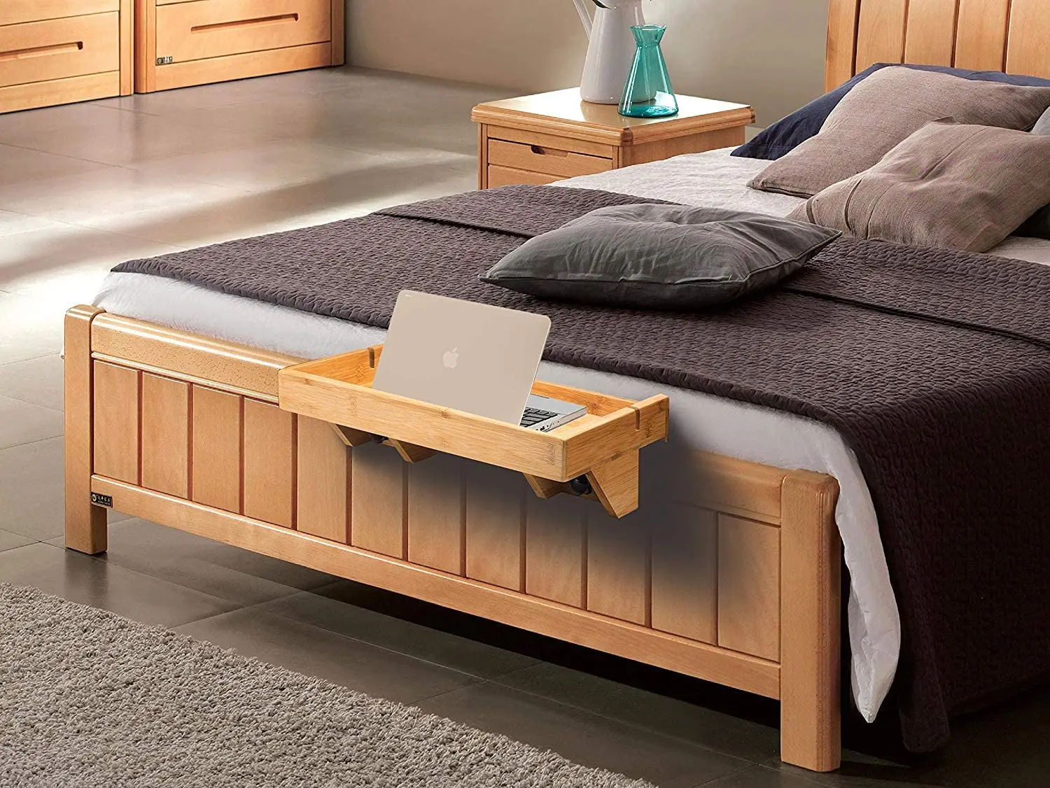 Bamboo Bunk Bed Shelf Ergonomic Space Saver Side Table Storage Tray