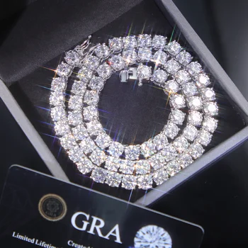 RTS 2mm-12mm Tennis Chain  For Hip Hop Men Women VVS Moissanite Diamond Necklace Bracelet Silver Fine Jewelry