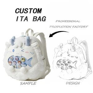 Custom Plush Itabag Cute Cat Cloud Shape Ita Backpack With Clear Window Display Anime Pin Bag