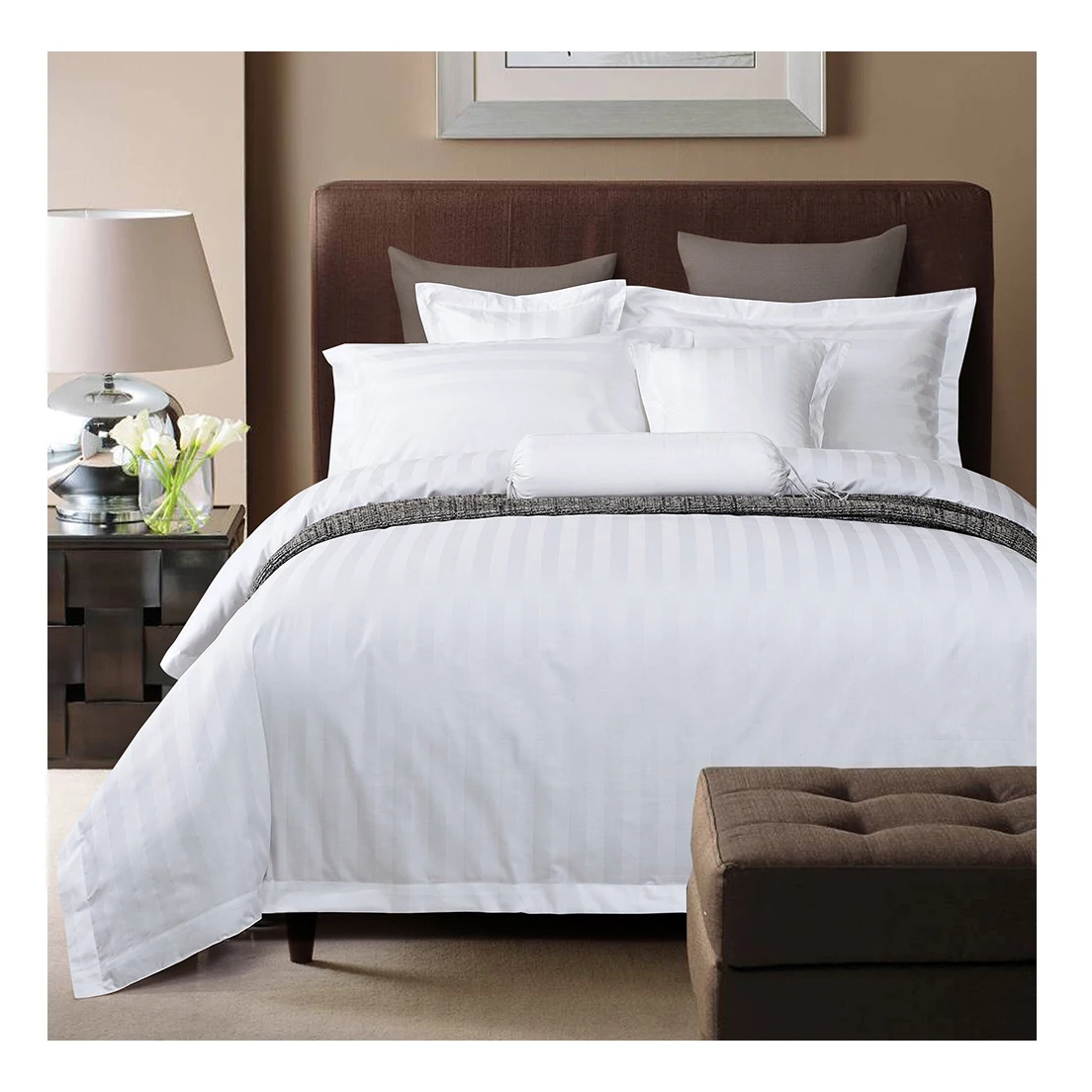 King size White Cotton fabric hotel linen 300 thread count cotton bedsheet bedsheet with comforter for hotel