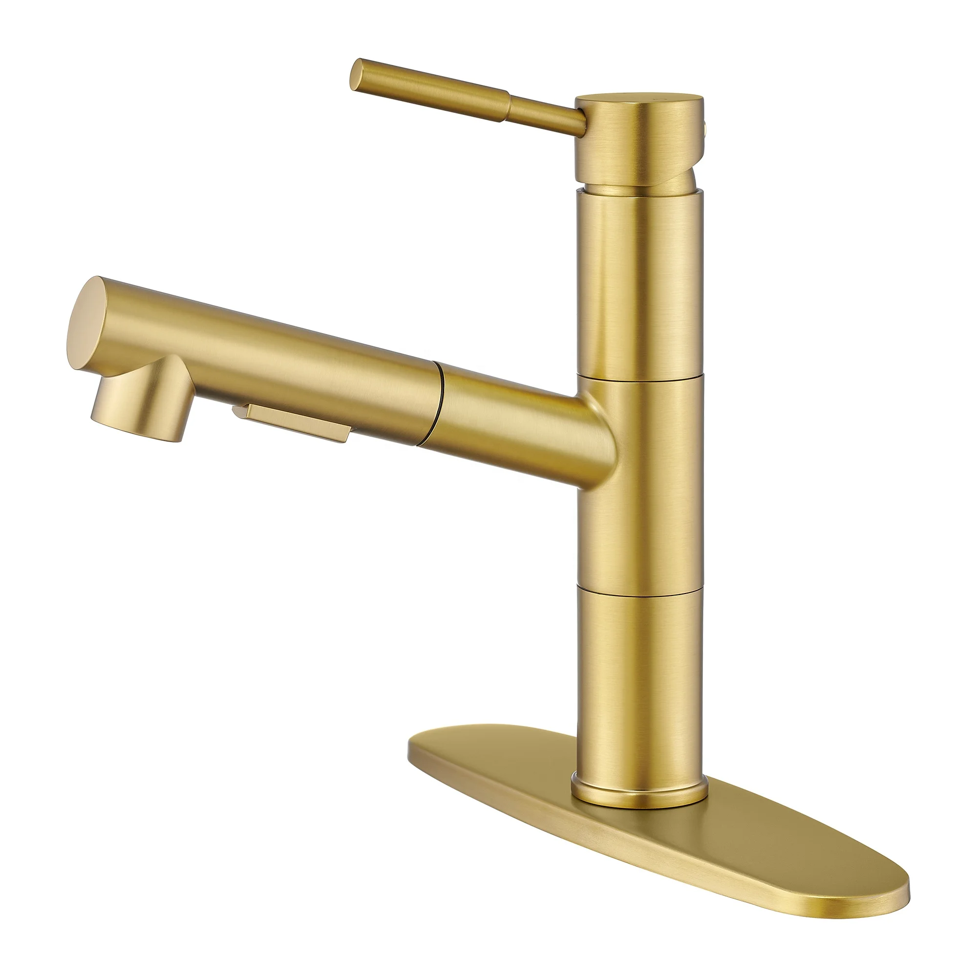 AOWE Modern Design Brushed Gold Stainless Steel Chrome Finish Kitchen Faucet Deck Mounted Pull-Out Spray Ceramic Valve 1 Handle
