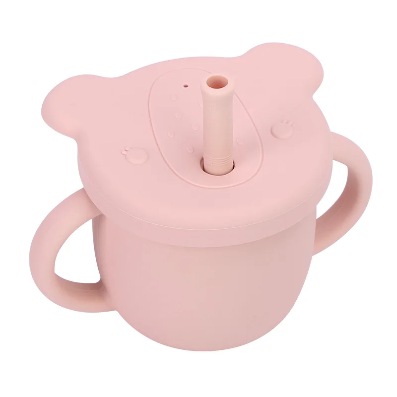 250ml Weighted Straw Sippy Cup Animal Pattern Leak Proof Infant Handle Flip  Cup For Children Blue