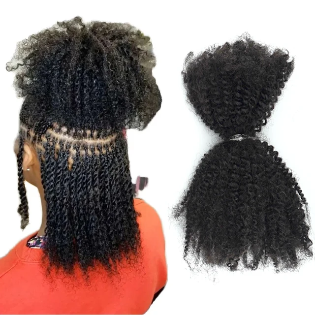 14 Inch Afro Kinky Curly Bulk Remy Human Hair for Sisterlocks 100% Brazilian Virgin Machine Double Weft Micro Locs Twists