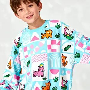 OEM ODM Children Printed Pattern Casual Daily Sweatshirt Kids Boys Girls Cotton Fleece Clothes Custom Print logo Pullover
