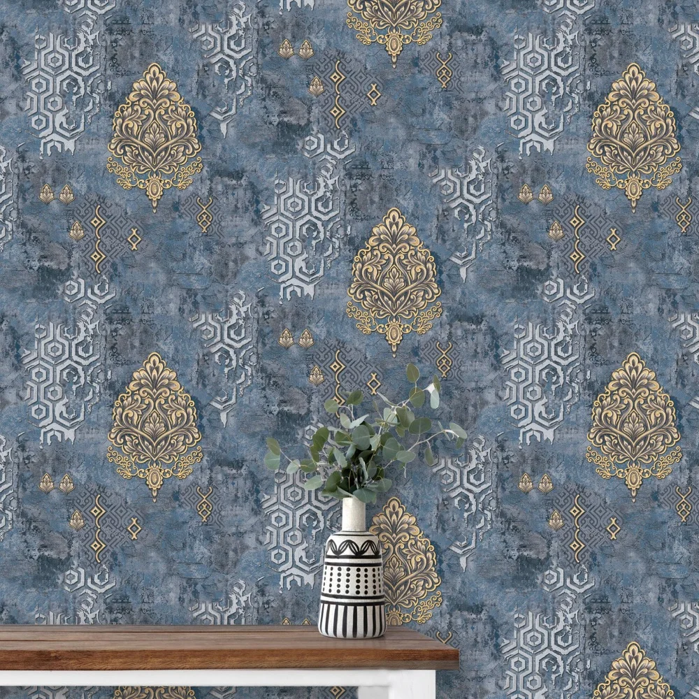Classic European Retro 3d Three-dimensional Antique  European Flower Dark Background Damask Wallpaper