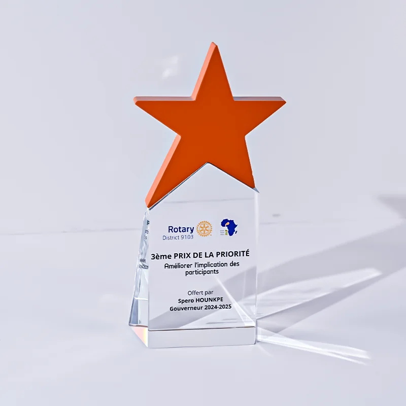 product new arrival custom crystal glass trophy and crystal award plaque personalized business souvenir with metal colorful star trophy-3