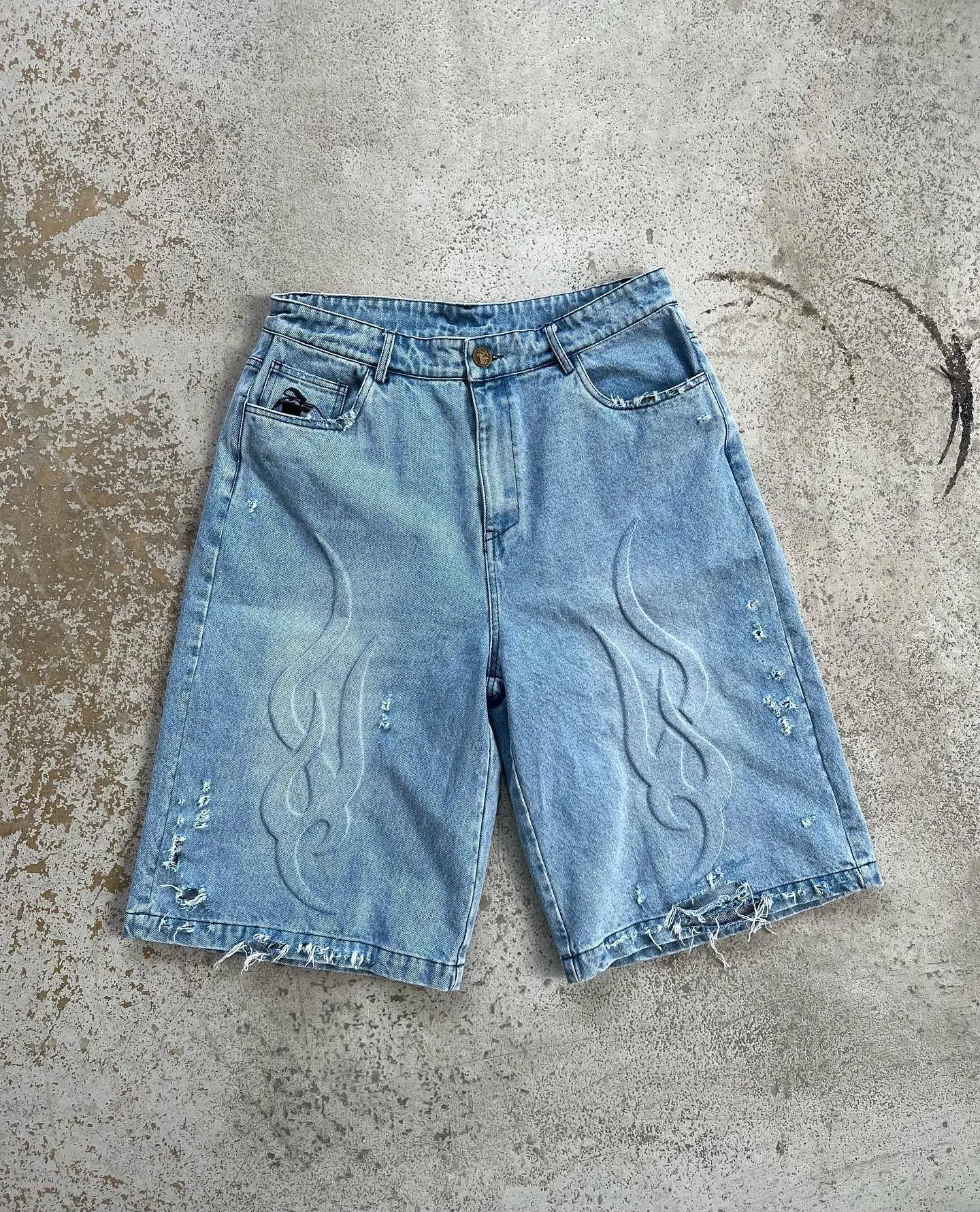 Salati Jeans Manufacturer Designer 3D Embossed Wash Distressed Oversize Ripped Jorts Baggy Trousers Jeans Denim Shorts for Men gallery 7