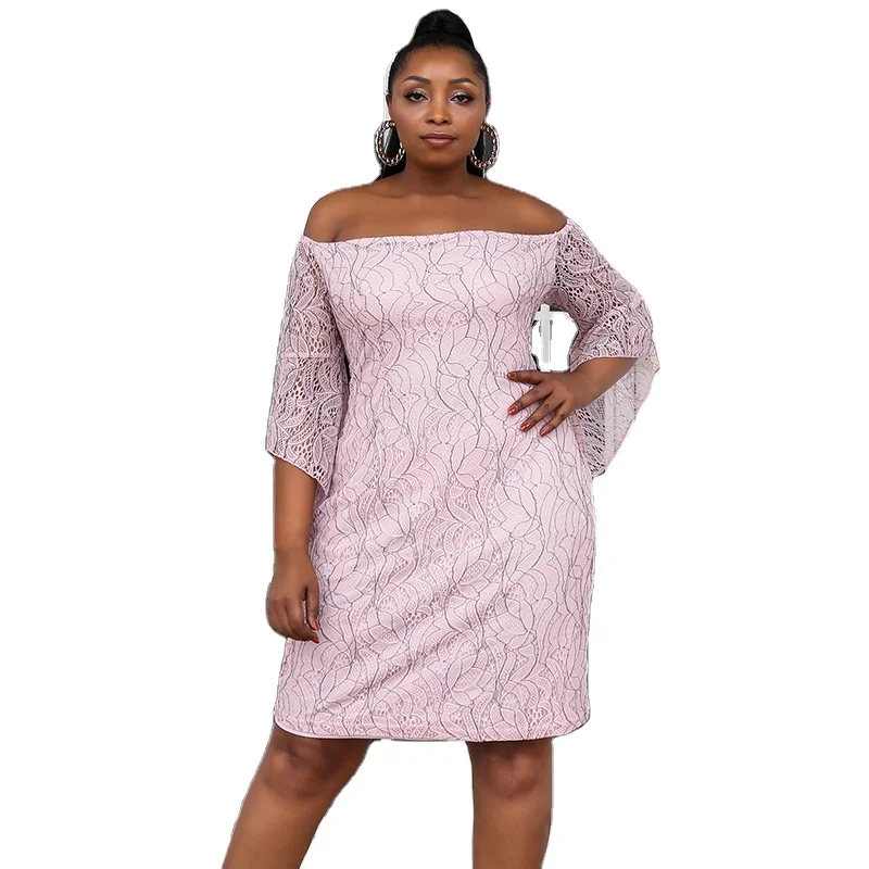 plus size lace off shoulder flare dress