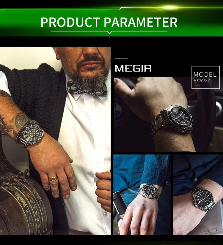 MEGIR Orologio da polso MEGIR per uomo in acciaio inossidabile con