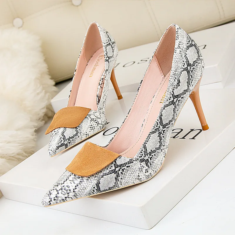 Women Pumps High Heels 7cm Thin Heel Sexy Novelty Shallow Dress Pointed Toe  Slip-On Female Shoes Plus Size 41