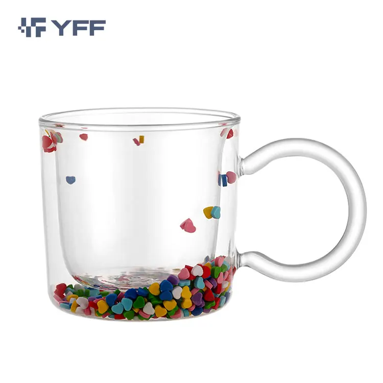 Double Cup Glass Wall Stars, Cute Double Wall Glass Mug