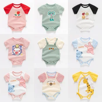Hot selling summer one-piece baby clothes, summer thin pure cotton baby short-sleeved rompers for baby boys 0-12 months