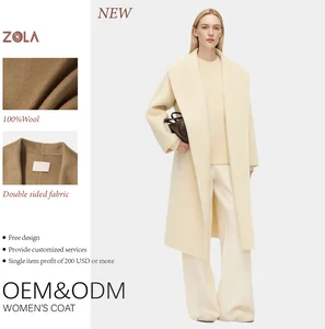 High Quality Eco-Friendly Women's Casual 100% Wool Woolen Coat Handmade Long Winter Clothing with Hidden Pocket Belt Closure