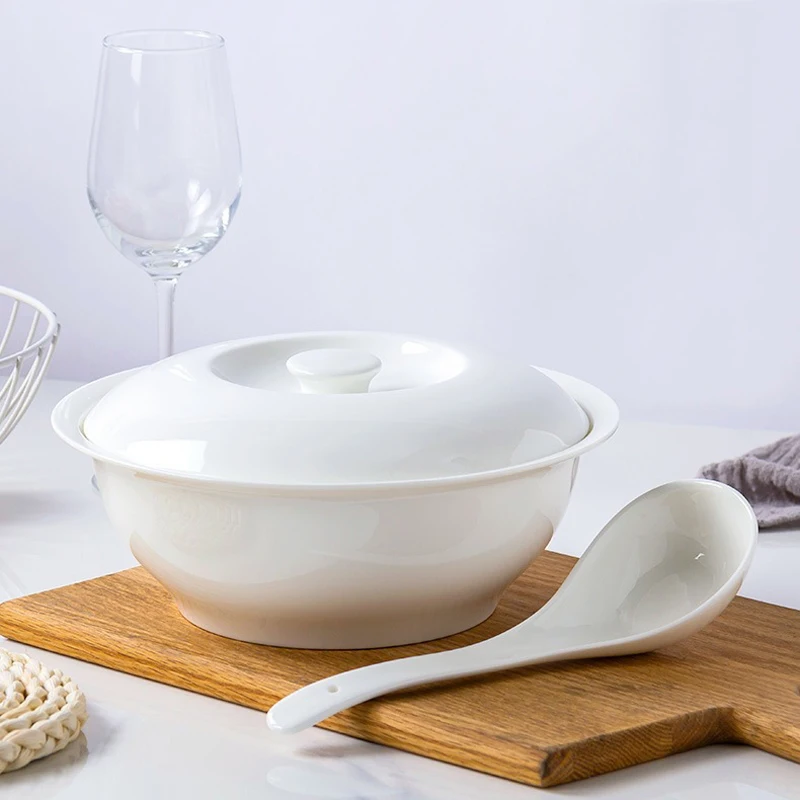 Made Of Porcelain Kitchen White Decoration Soup Pot, Ceramic Soup Tureen  With Soup Ladle Soup Bowl With Lid,for Hot Pot Soup 23.5.27 (Color : White