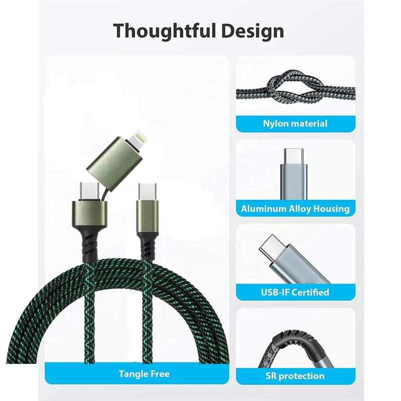 Новый 2 в 1 нейлоновый Плетеный 3а 60 Вт PD Быстрая зарядка USB Type C к Lightning зарядный кабель для передачи данных iPhone