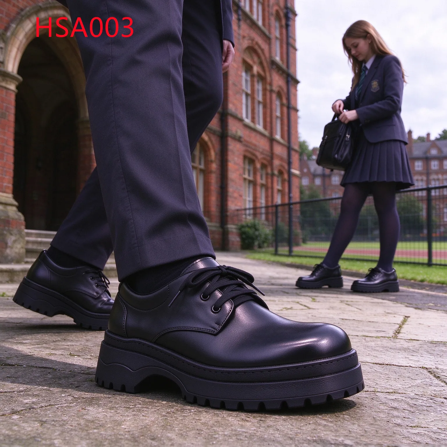 LXG,Primary&secondary Hua Singh Student Leather Shoes Kenya Like Stitching Rubber Sole Lace-up Style School Uniform Shoes HSA003