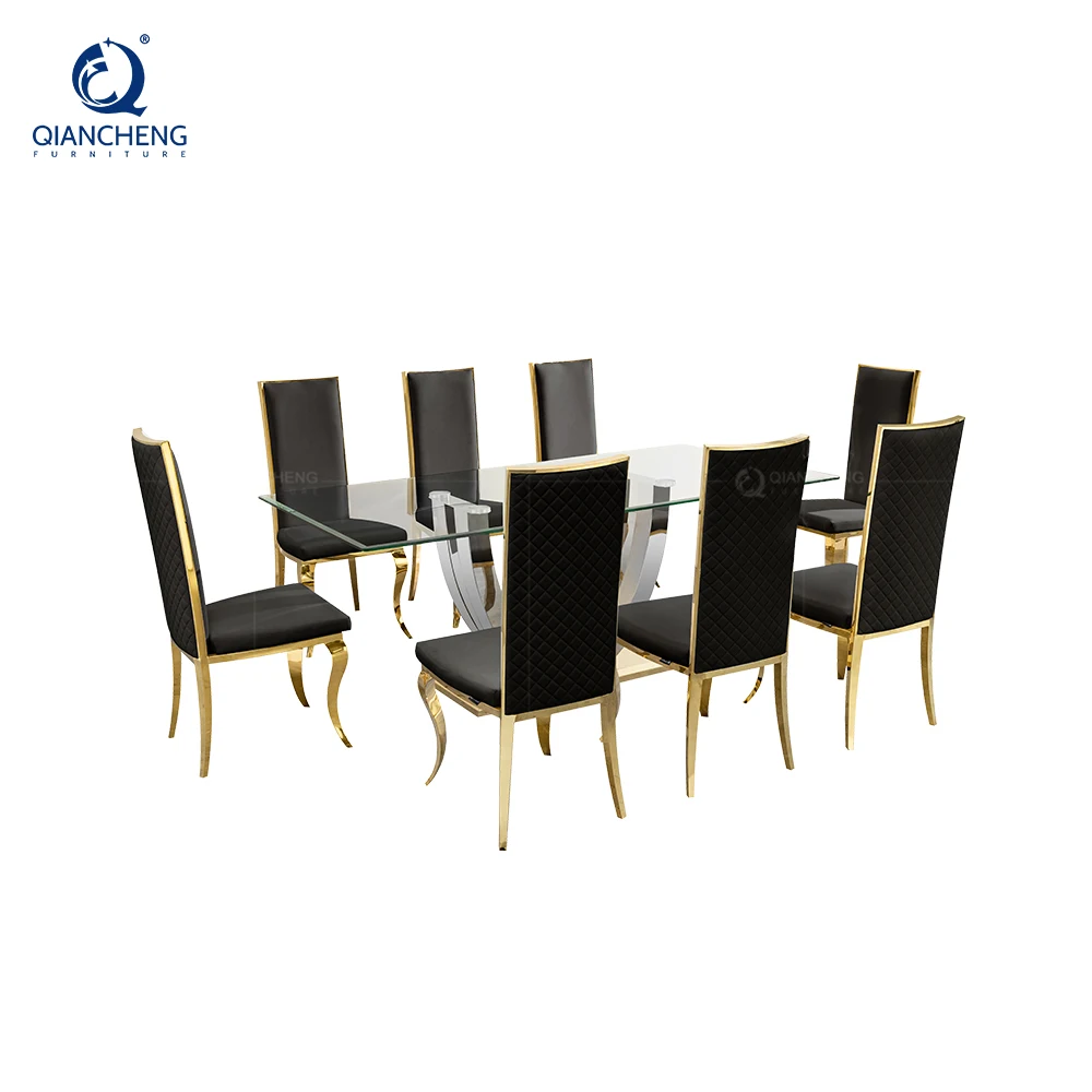 Modern Glass Dining Table Set Dining Room Furniture Stainless Steel 6 Seaters Dining Table Buy