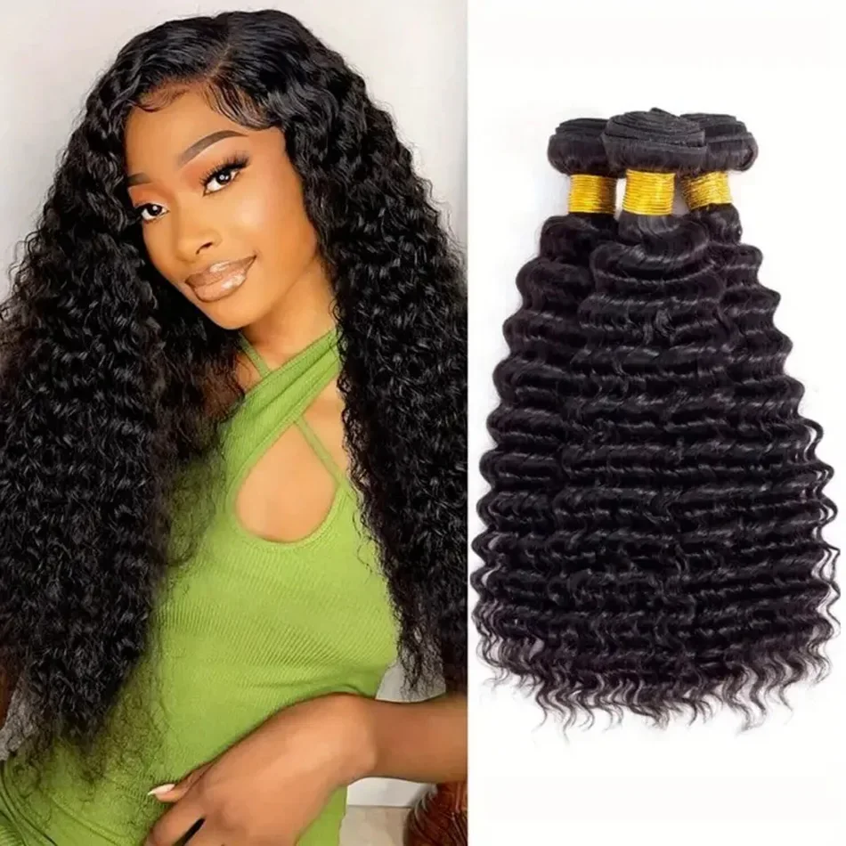 Brasiliano Remy Capelli Umani Ondulati Profondi Bundles 1/3pz Colore Nero Naturale Donne_voghion.com