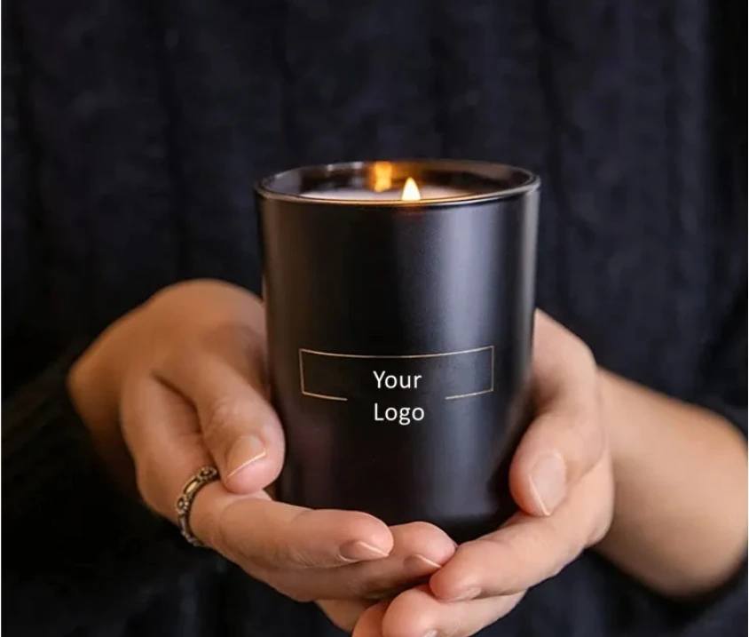 300ml Matte Black Glass Candle Jar With Natural Color Wood Bamboo Metal ...