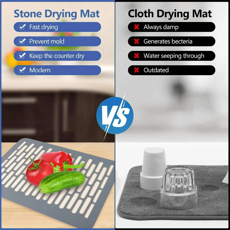Stone Dish Drying Mats Wrapped in Silicone Webbing for Kitchen Counter Diatomaceous Earth Quick Kitchen Drying Mat