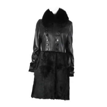 Women's leather Warm Winter Overcoat Long Jacket Coat Outwear with real mink fur coat