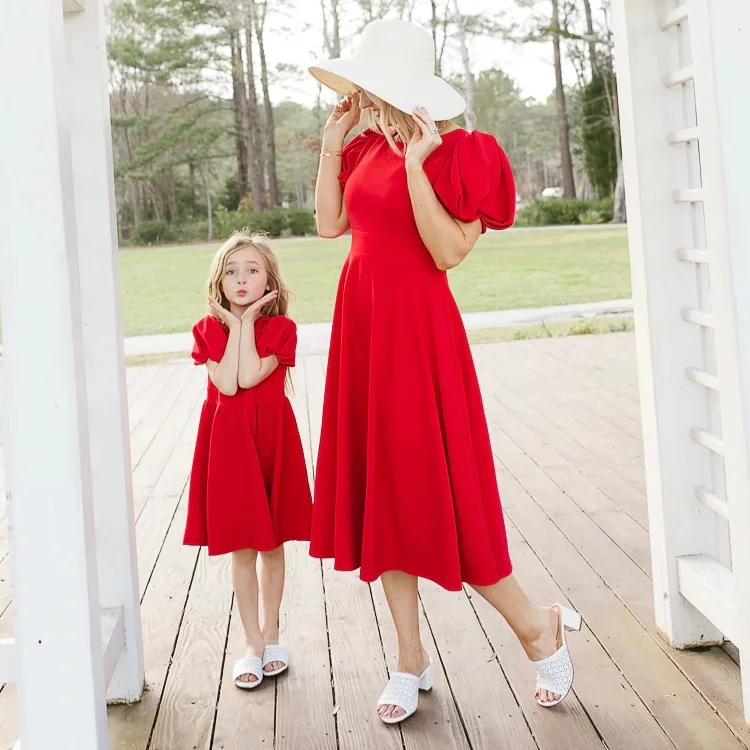 Moeder Dochter Kleding Kids Jurken Rode Familie Jurken Mama En Me Outfits Jurk Moeder En Dochter Bijpassende Outfits