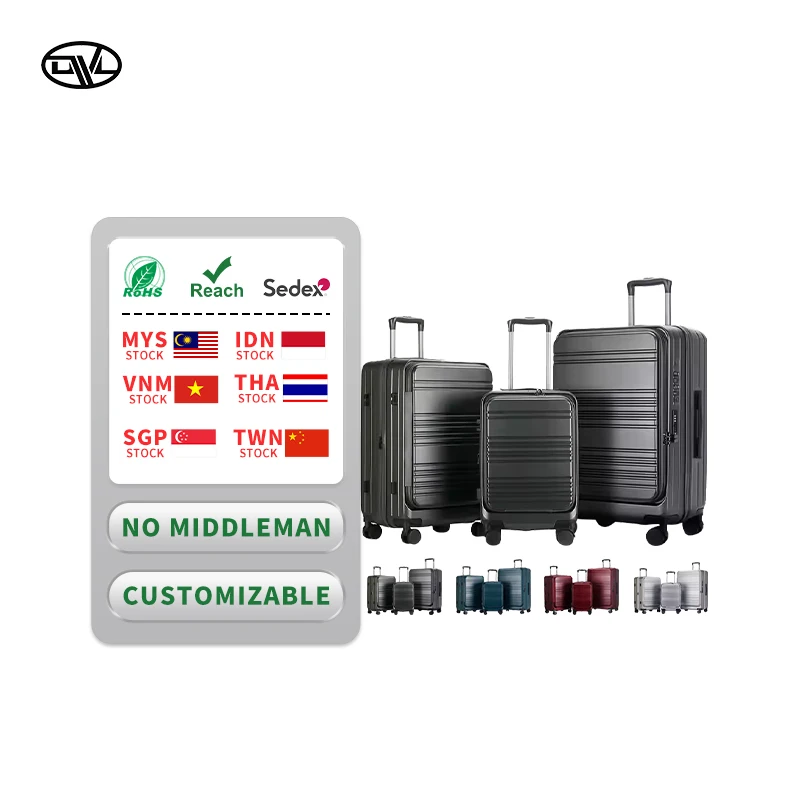 3PCS 100% PC Trolley  Luggage Sets Soft Handle Silent Wheels Black Color 20inch OEM ODM Customization