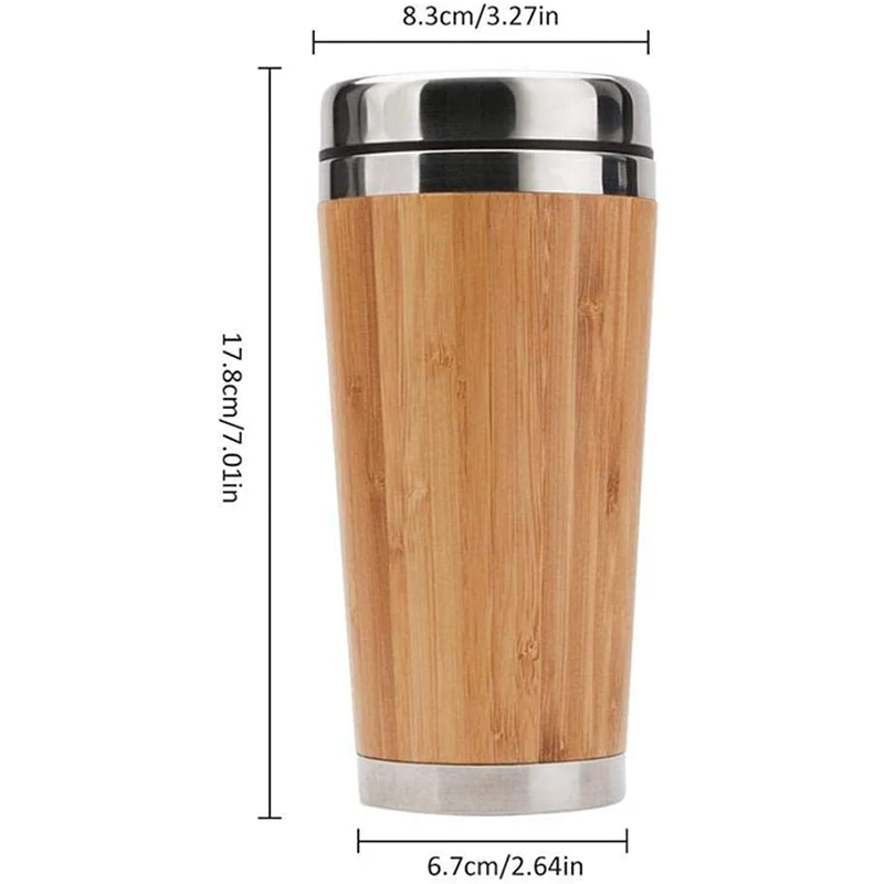 450ml Bamboo Travel Tumbler Stainless Steel Coffee Mug With Leak-Proof  Cover Insulated Thermos Eco-Friendly Wood Dropshipping