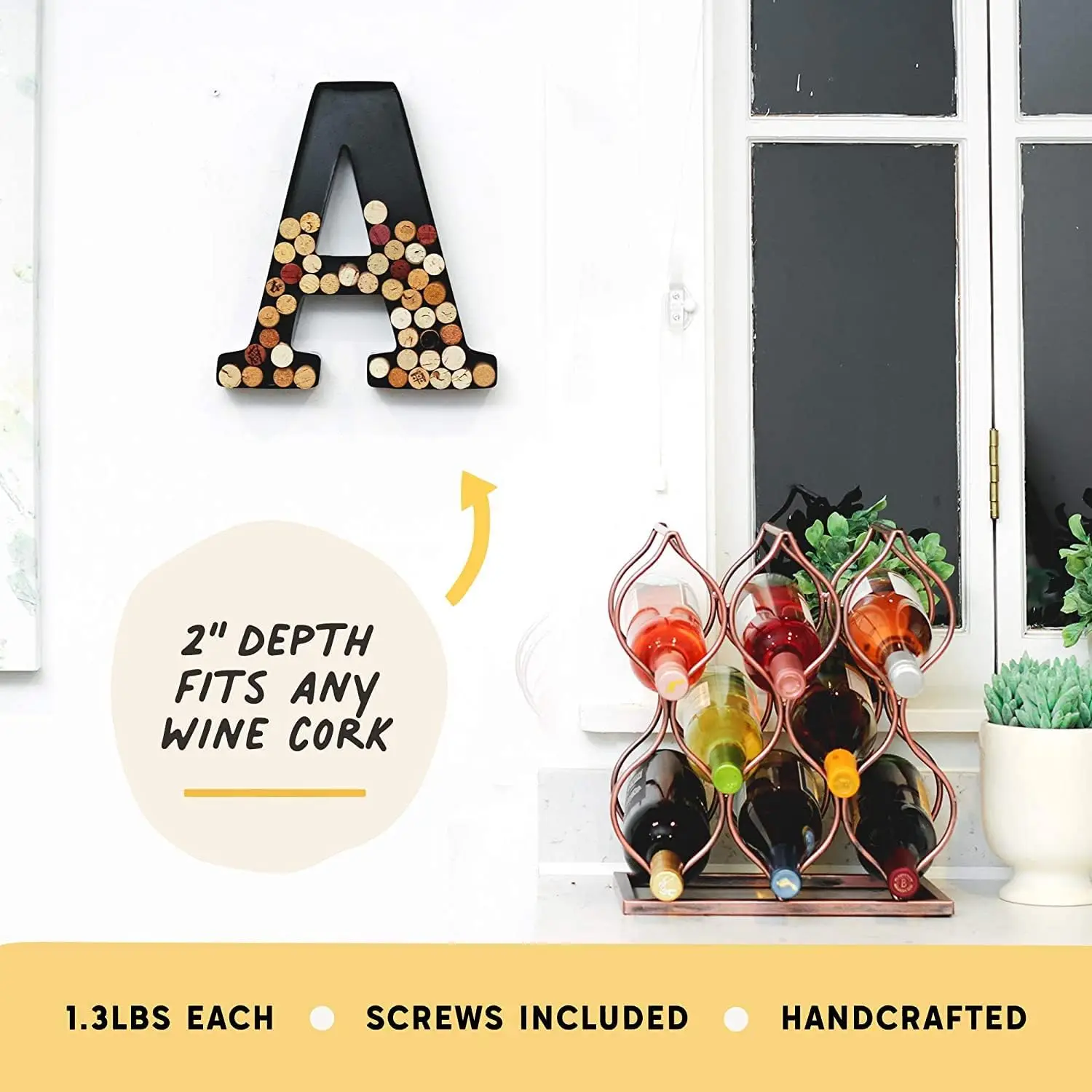 Letters A To Z Metal Wine Cork Holder Large Wall Art Home Bar Decor