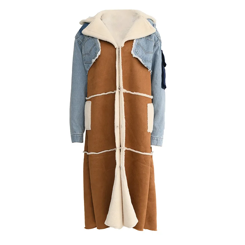 Stock Europe and American Style Hot Sale High Quality New Color Matching Autumn Fashion Long Elegant Women Coat