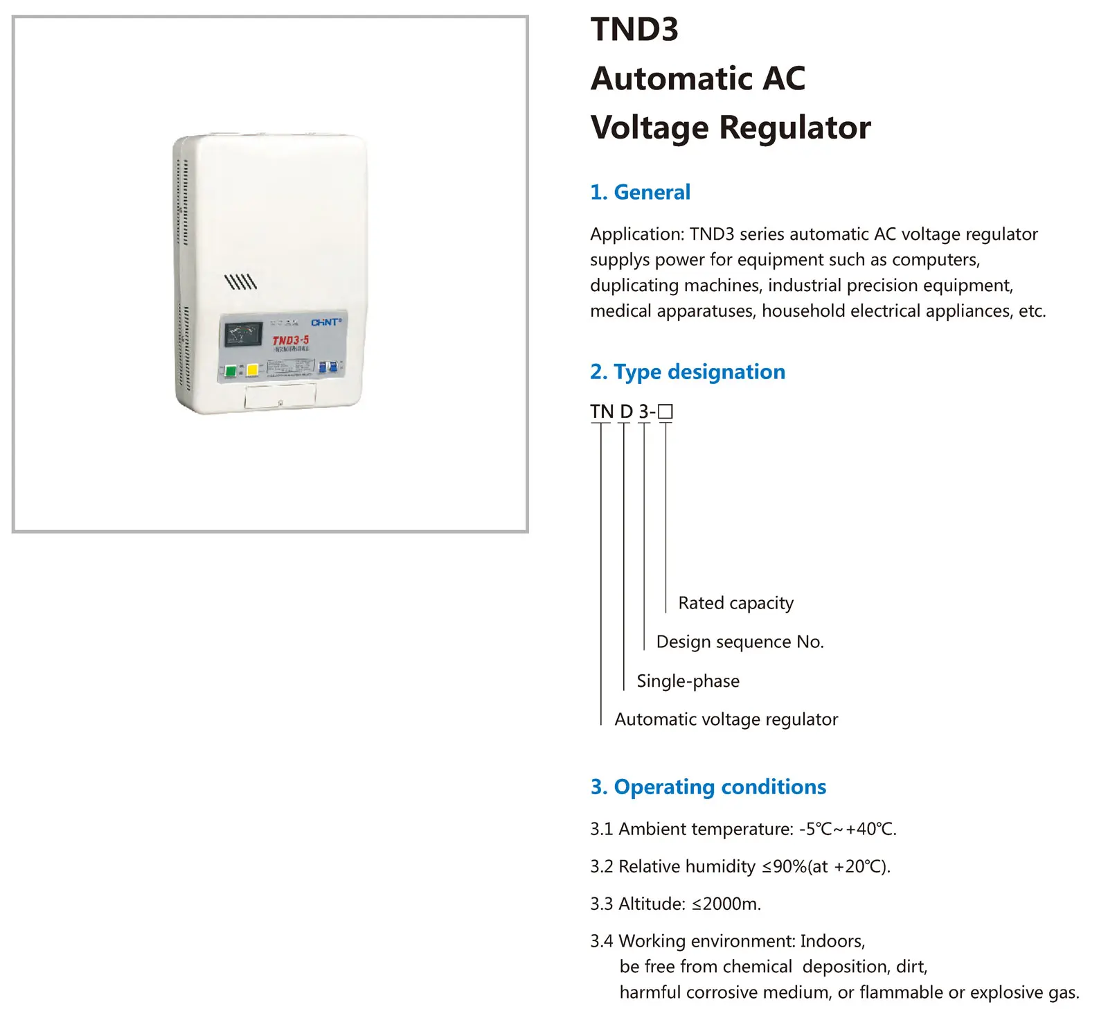 Chint TND3 Single phase SVC TND3-3 3kVA TND3-5 5kVA TND3-7 7kVA Output 220V 110V CHNT Automatic AC Voltage Regulator Stabilizer