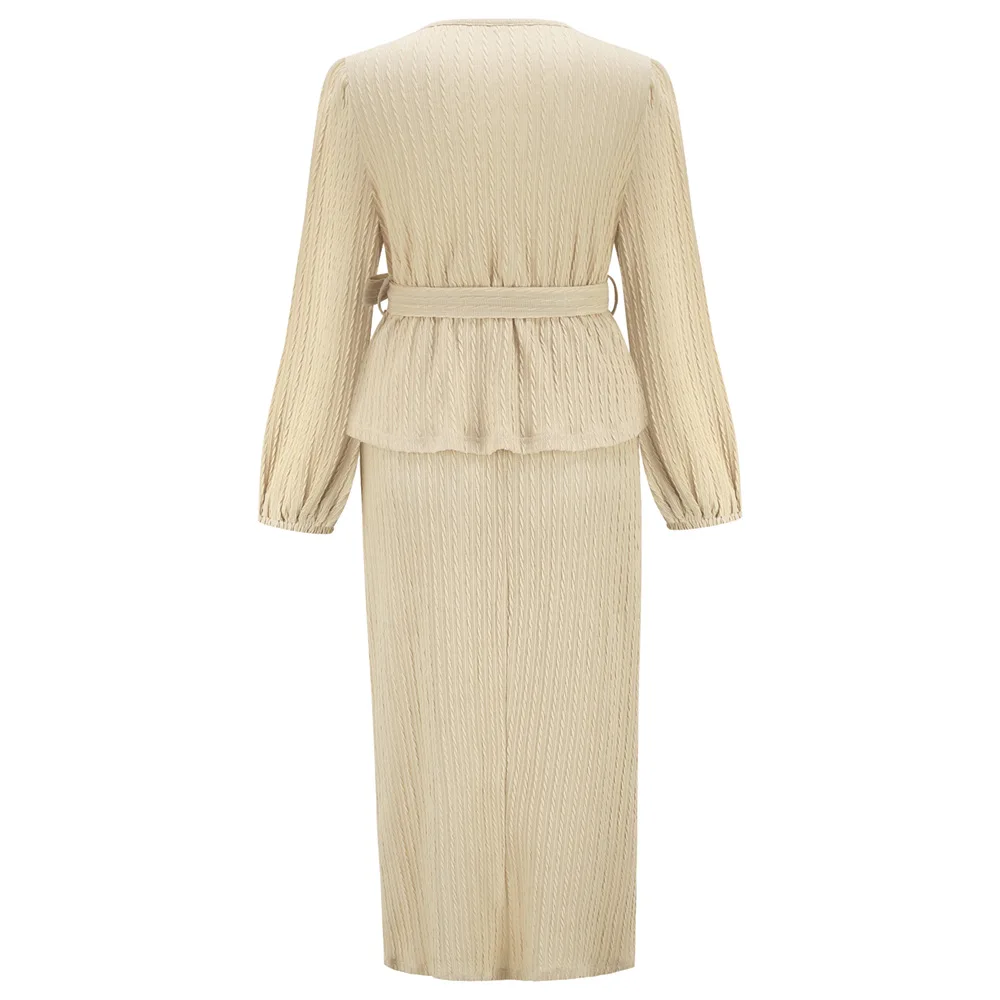 Lq456 2022 Autumn Winter Office Ladies Two Piece Skirt Set Women Vneck Knit Women Skirt Set