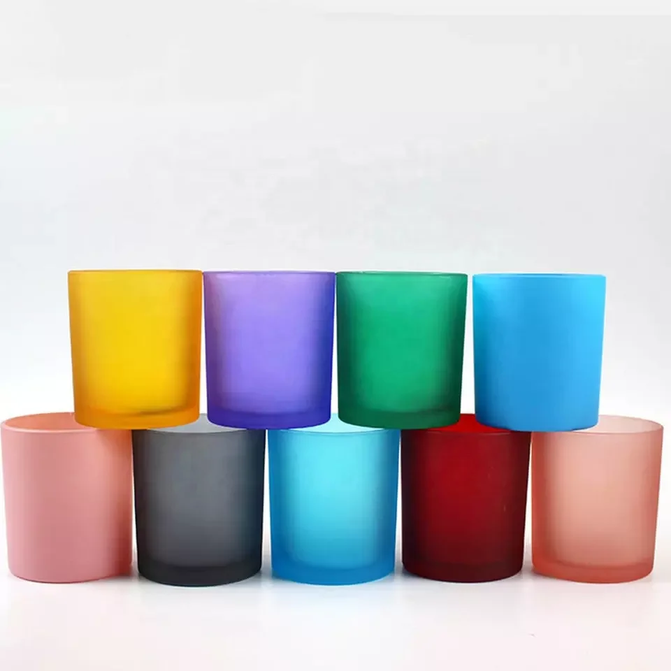 White and Black Matte Colored Spray Glass Candle Jar With Wood Metal Bamboo Lid for Candle Making