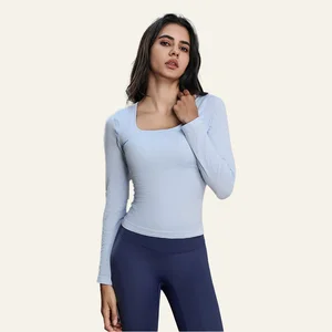 Women's Fixed Chest Pad Breathable Seamless Woven Sports Yoga Suit Long-Sleeved Tight Waist Slimming t Shirt