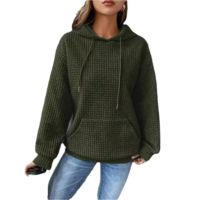 Wholesale Customized New Chambray Round Neck Long Sleeve Sweatshirt Solid Color Tops for Women