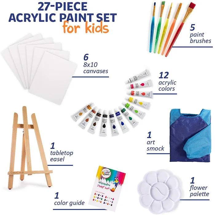 kids acrylic paint kit, easel canvas