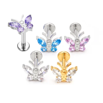 ASTM F136 Titanium 16G Piercing Butterfly Fashion Earring Internal Labret Lip Stud Ear Pierc Cartilage Helix Daith Jewelry