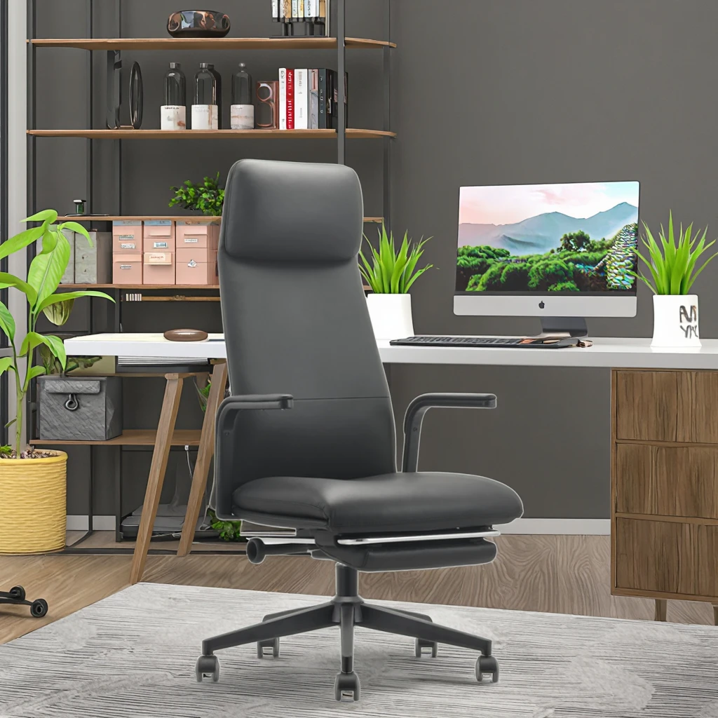 Modern Ergonomic Leather Executive Conference Chair with Adjustable Height and Metal Base 6