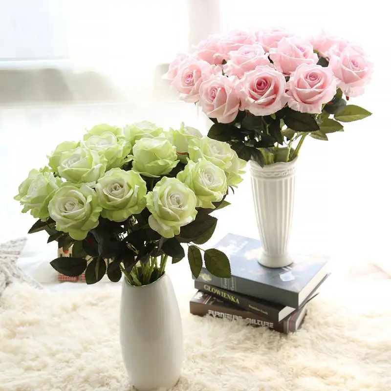 Real Touch Silk White Rose Artificial Velvet Rose Flowers for Wedding Decoration Artificial Flowers