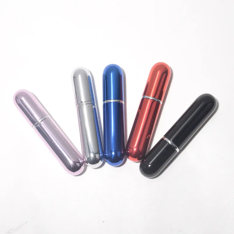 Portable Travel Self-Pumping Perfume Bottle 5ML Anodized Aluminum with Glass Collar Screw Cap 8ML/10ML Capacity for Cosmetics