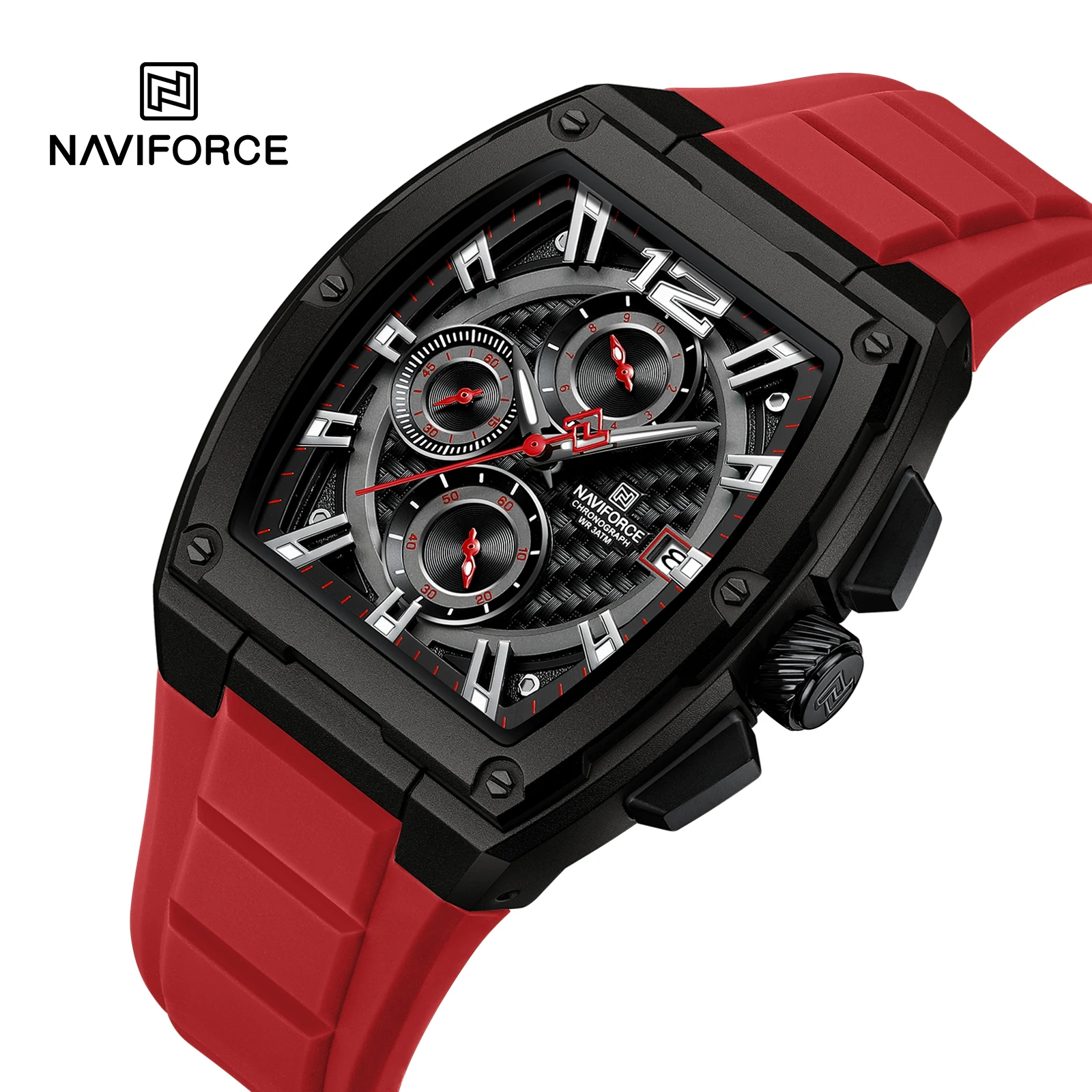 NAVIFORCE 8050 BBR Factory Original de lujo rojo correa de silicona reloj  de cuarzo cuadrado para hombres pequeño reloj de pulsera de tres agujas