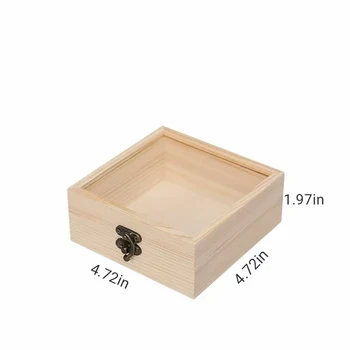 Wooden Glass Flip Cover Gift Box, Souvenir Wooden Box Storage Box, Cosmetics and Sundries Classified Desktop Storage Box