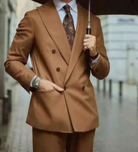 Made to Measure Bespoke Brown Men Suits Double Breasted Tuxedo Men Wedding Prom Suit Cas aperçu 2