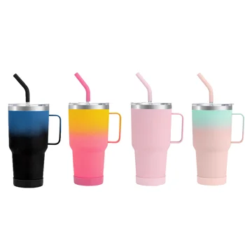 Double Wall Vacuum Sealed Stainless Steel Insulated Slim  tumbler  gradient color with handle straw