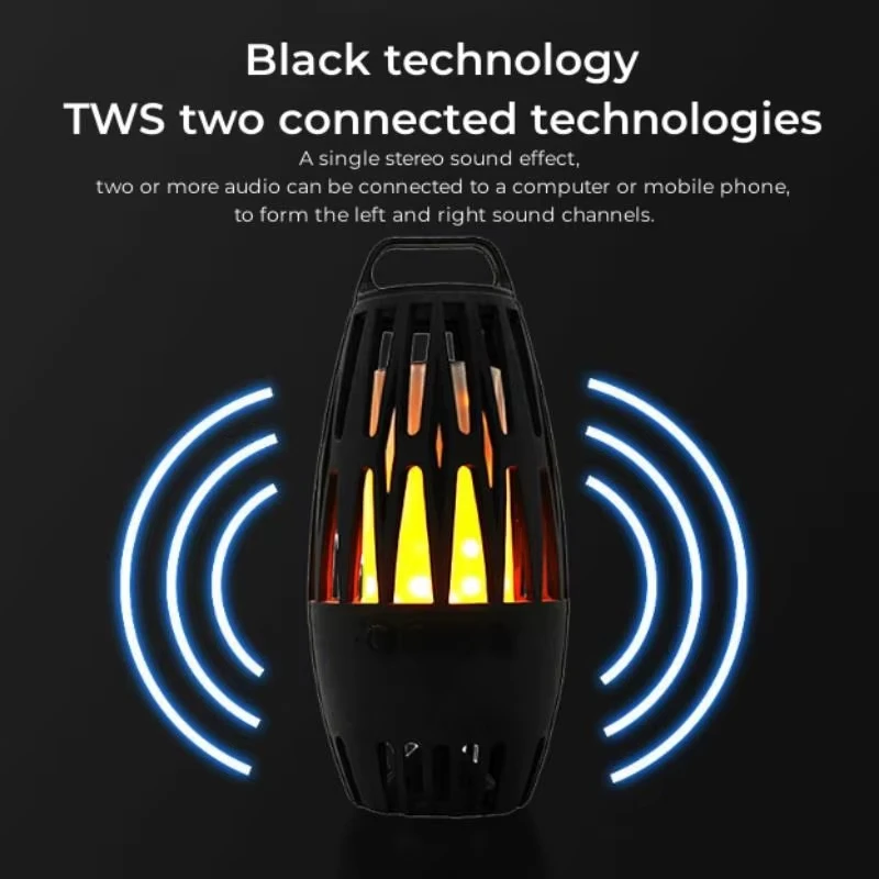 Custom ST2580 LED Flame Dancing Camping Light Outdoor Portable Handheld Music Audio Players TF Card Wireless bluetooth Speaker
