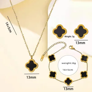 Clover Anti Non Tarnish Free Pvd Stainless Steel Waterproof Pendant Fashion Jewelry Necklaces Bracelets Earrings Sets Wholesale
