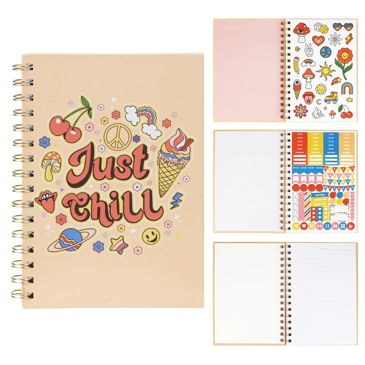 New Design A5 Spiral Diy Planner With Cute Stickers Wholesale Customizable Logo Hardcover Spiral