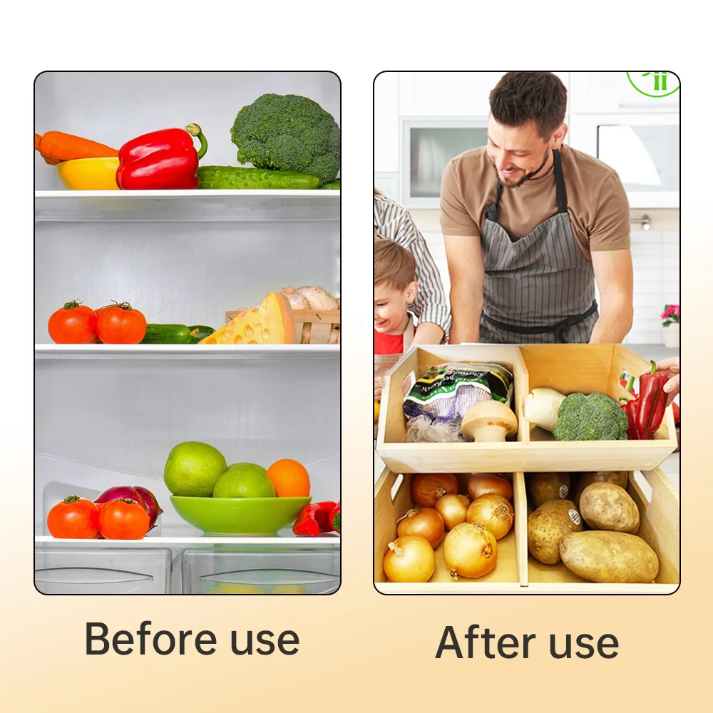 Set Di 2 Organizer Per Dispensa In Acrilico Trasparente Con Coperchio In Bambù – Contenitori Impilabili Per Patate, Cipolle E Frutta